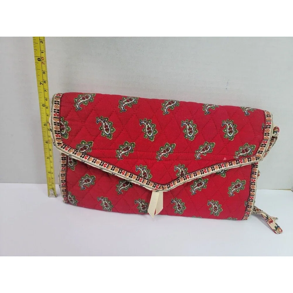 Red Paisley Quilted Hanging Travel Toiletry Cosmetic Jewelry Organizer Bag